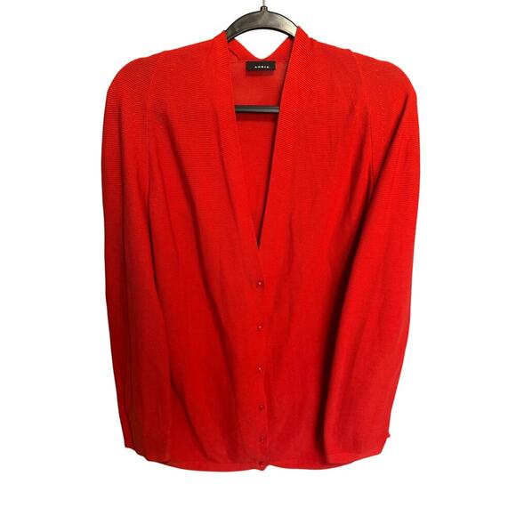 Akris Cotton V-Neck Long Sleeve Cardigan In Tomato Red Size 14 - Picture 8 of 16